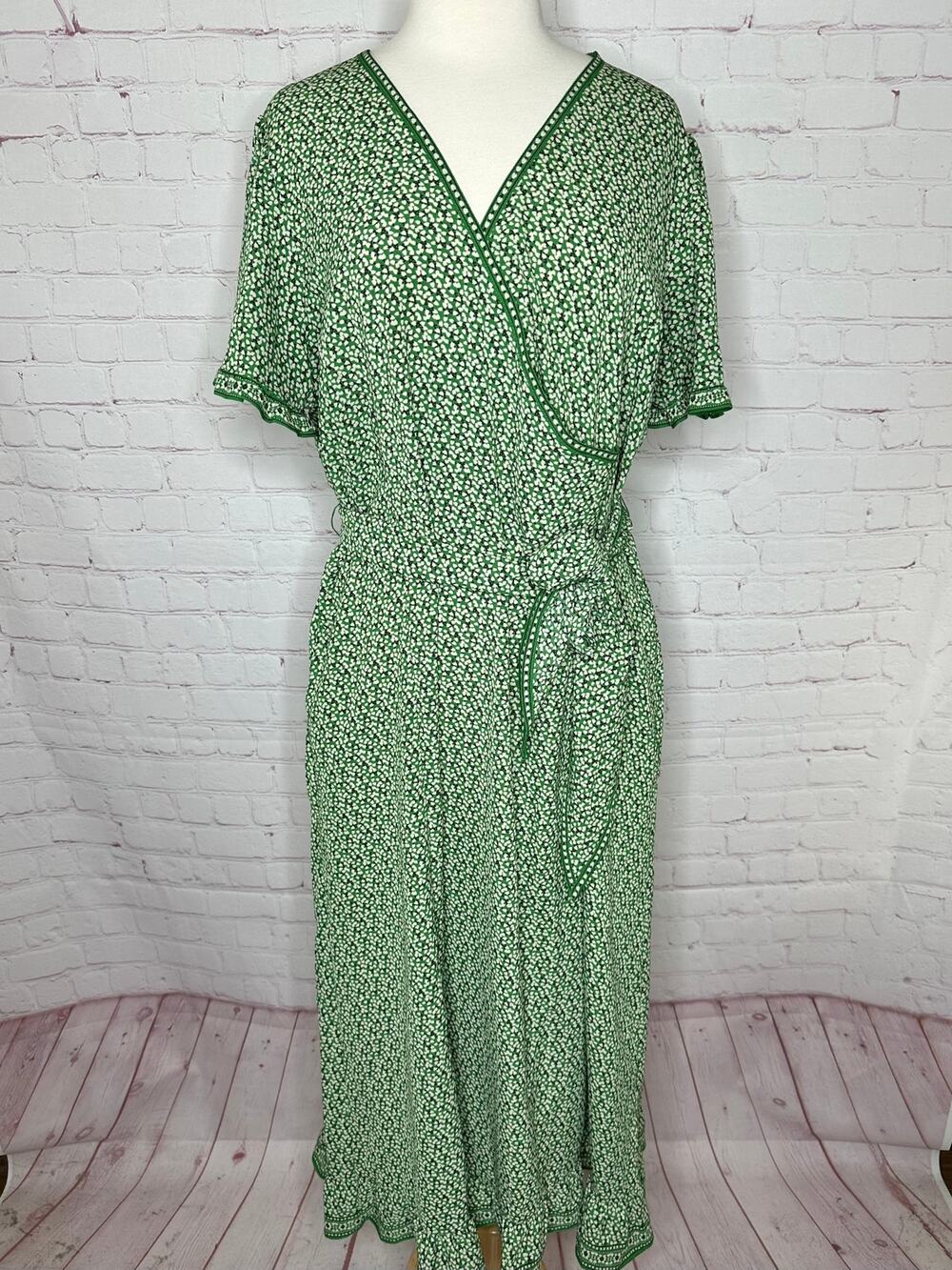 Max Studio Green Floral Faux Wrap Maxi Dress Women's Plus Size 1X
